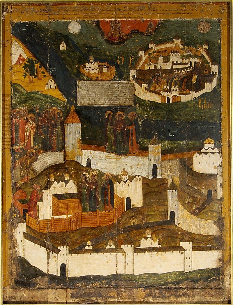 Икона Богоматерь Псково-Покровская, «Видение старца Дорофея». Псков, первая четверть XVII в.